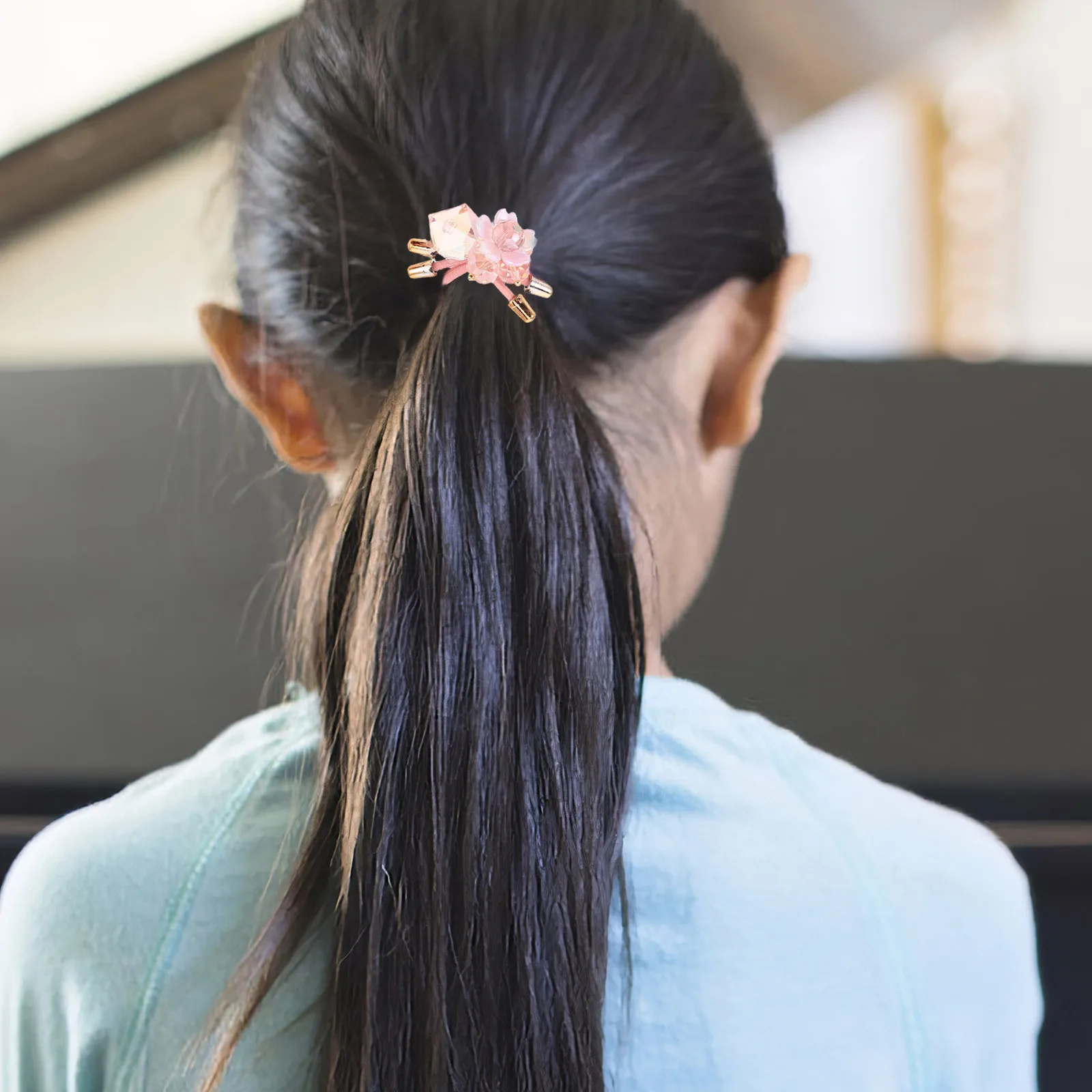 

5Pcs Crystal Flower Hair Tie Bracelets Elastic Bands Elegant Hair Accessories for Women Girls Casual Party Wear