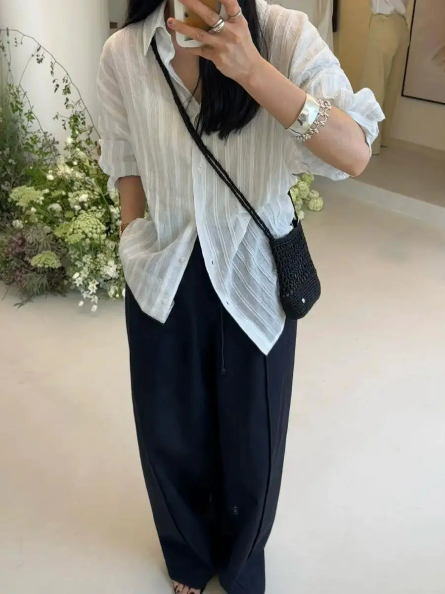 

Slimming High Waist Cotton Casual Pants Women's Loose Wrinkle Versatile Drapey MOA Wide Leg Knife Pants