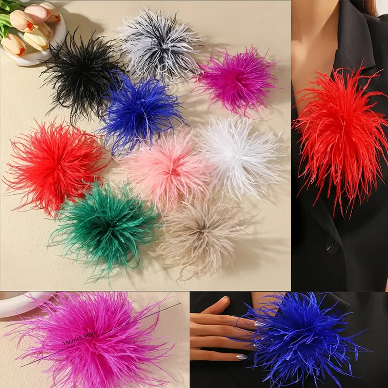 

1Pcs Ostrich Feather Brooch - Handmade High-end Formal Dress Accessory Brooch - Light And Graceful - Jacket And Suit Pin