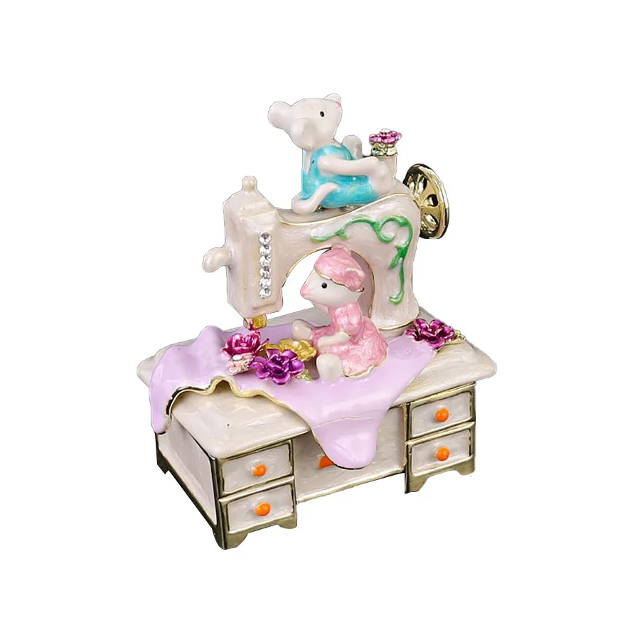 

Эмалированный цветной рисунок медведя, швейная машина, модель футляра для драгоценностей, коробка для хранения ювелирных изделий, металлические изделия ручной работы, товары для домашнего интерьера