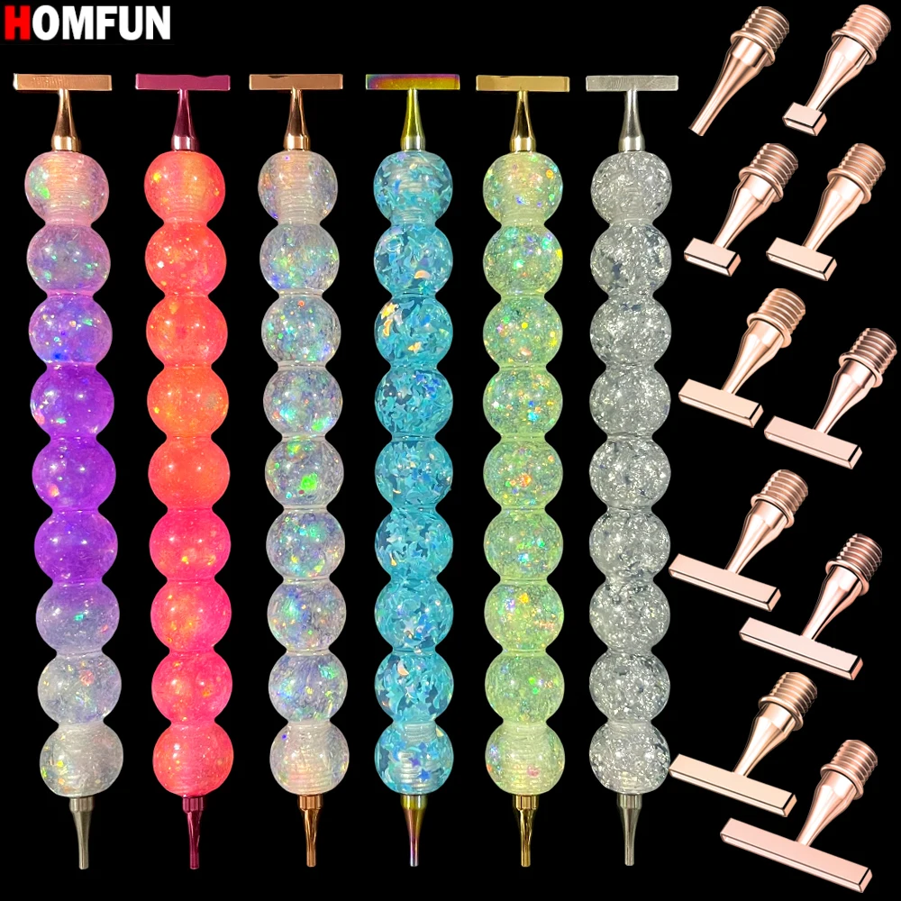 HOMFUN Candy Diamond Painting Pen，Color Embroidery Threaded Dot Drill Tool，Multifunctional Metal Screw Thread Head Accessories