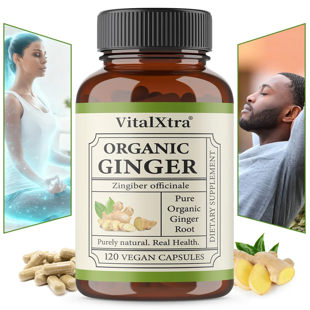 Ginger Supplement, Organic Ginger Root Capsules, 950 Mg, Improves Digestion and Absorption, 120 Vegan Capsules