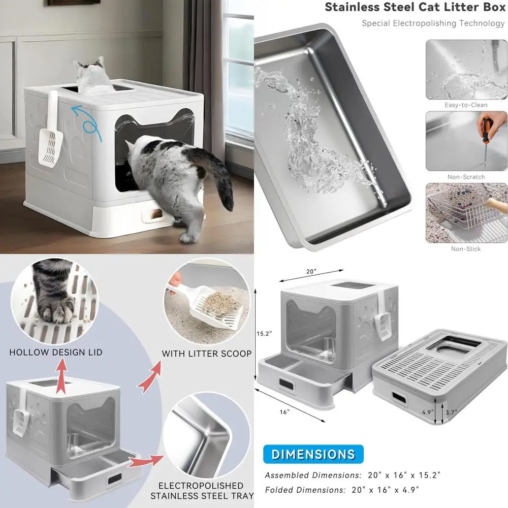 

Foldable Enclosed Cat Litter Box with Lid, Large Top Exit, Pull-Out Drawer & Scoop, Easy Clean Odor Control - Pink