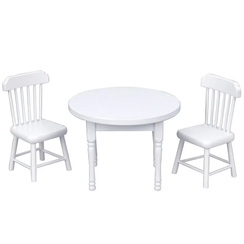 

1:12 масштаб кукольный домик миниатюрная кухонная мебель 3 шт. белый круглый стол стулья милый обеденный набор ролевые игры детский подарок 2025