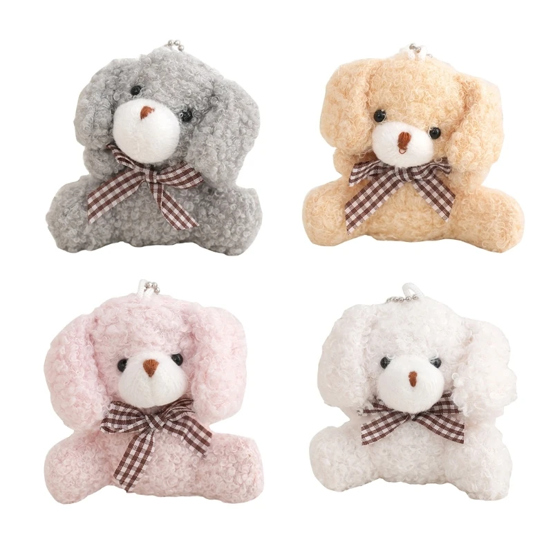 Sitting Dog Pendant Lovely Stuffed Animal Plush Key Chain Backpack Decors Handbag Accessory Kids Gift Goodie Bag Fillers