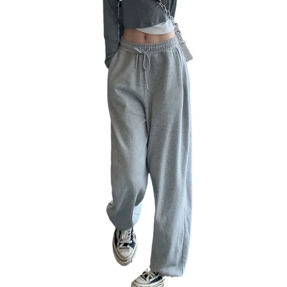 Light Grey Casual Pants Women's Autumn Style Wide Leg Sweatpants Straight Cut Sports Trousers High Street Trend Female Fashion