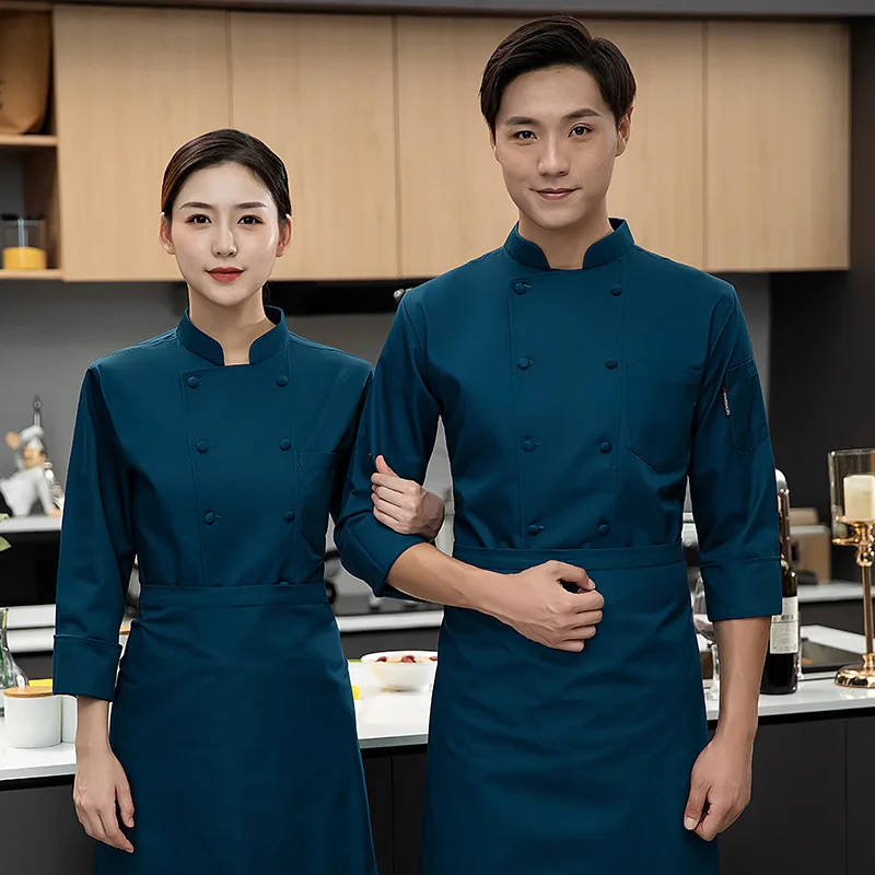 

Chef Workwear Long Sleeve Men's Autumn Winter Catering Hotel Restaurant Canteen Chef Set Western Pastry Baking Cake Printing