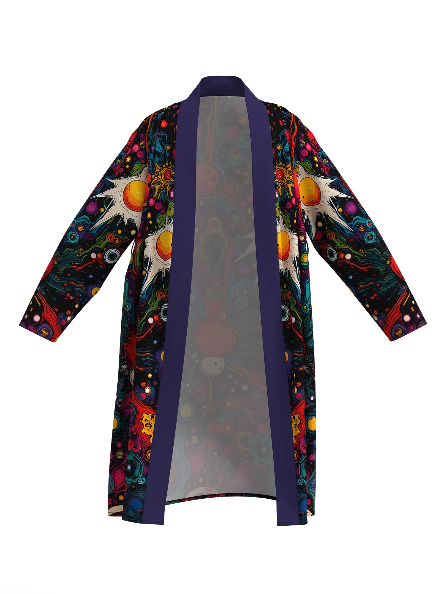 Men's psychedelic cosmic starry print kimono bathrobe, bright color galaxy pattern long-sleeved home clothes, casual nightgown