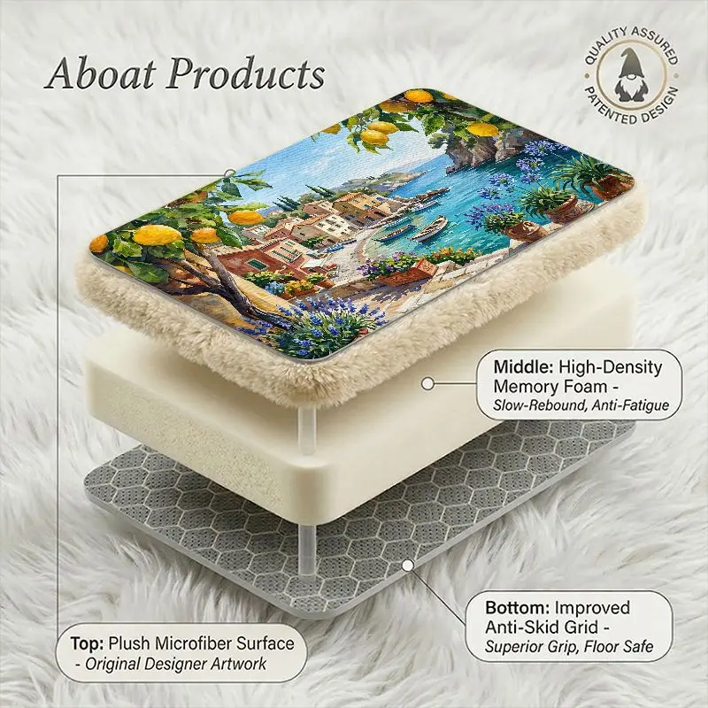 Durable Polyester Printed Area Rug Mediterranean Coastal Beach Scene Mat Runner for Summer Home Decoration Greek Vacation Decor