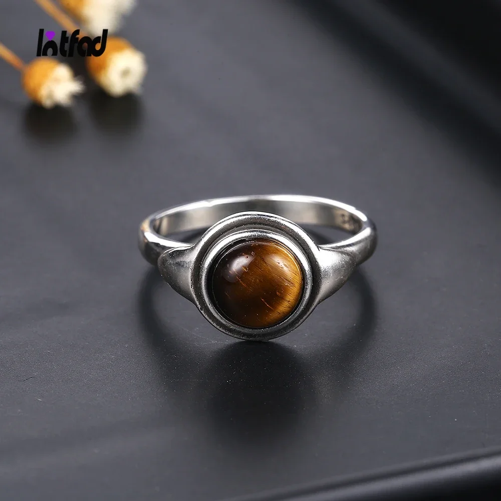 

925 Sterling Silver Rings Natural Round Tiger Eye Labradorite Simple Ring for Women Amethyst Jewelry Wedding Party Wholesale