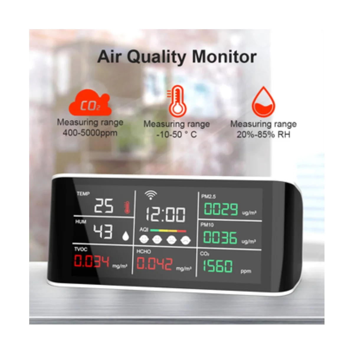 Tuya-Detector de Qualidade do Ar, 9 em 1, WiFi, Testador de Gás CO2, PM2.5, PM10, TVOC, Monitor de Formaldeído, Display LED, Sensor Infravermelho