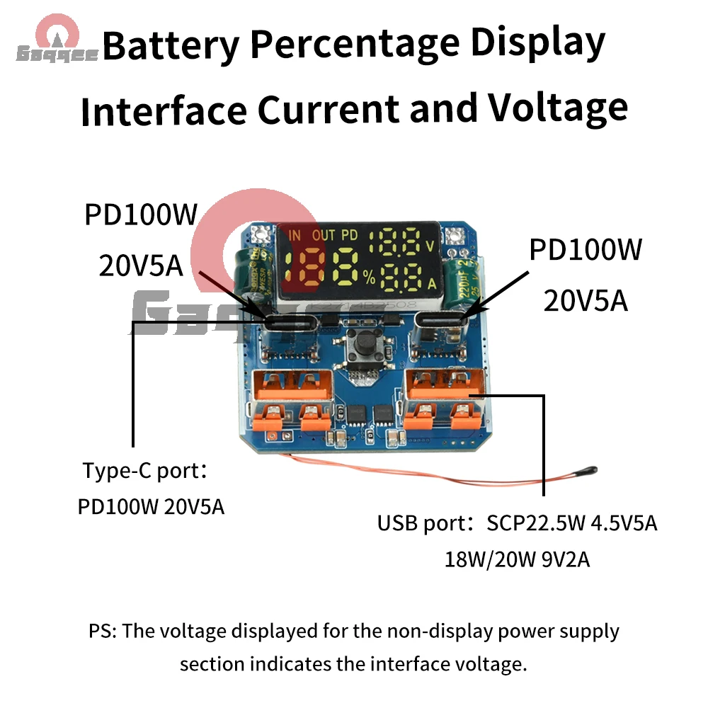 100W PD Bidirectional Power Module 4S Battery 20V5A Fast Charger with Voltage Current Display & Multiple Protocols