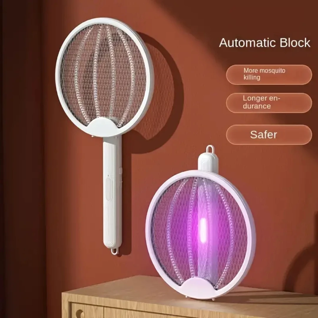 Foldable Electric Mosquito Swatter, USB Rechargeable Electric Fly Swatter, 4-in-1 Insect Killer Racket, Mosquito Killer Lamp