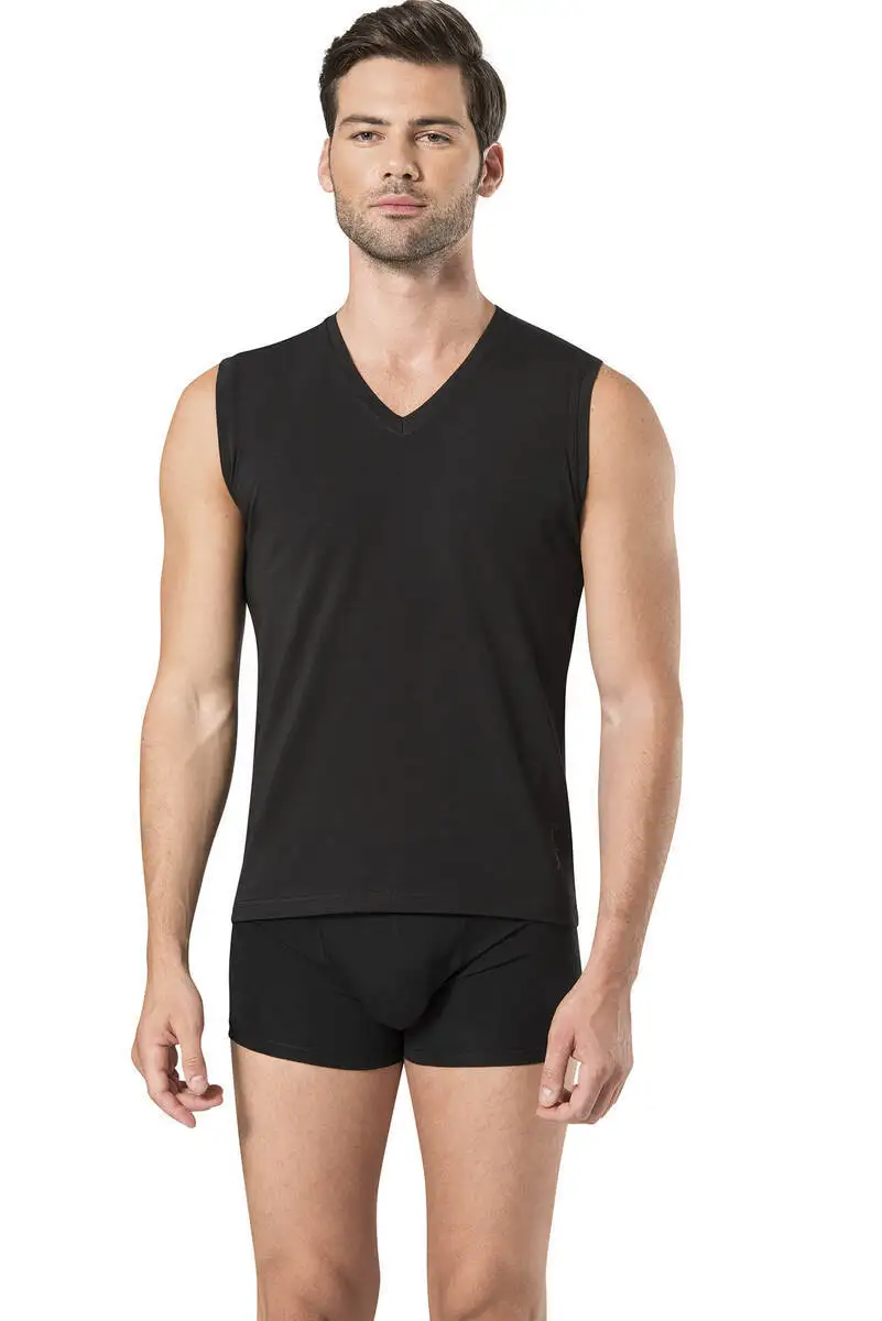 Pierre Cardin Male Sleeveless V-Neck Black Undershirt 5 PCs