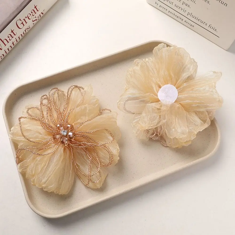 Fashion Organza Fabric Flower Patch Crystal Decoration Fabric Flower Corsage Handmade Delicate Design Flower Applique