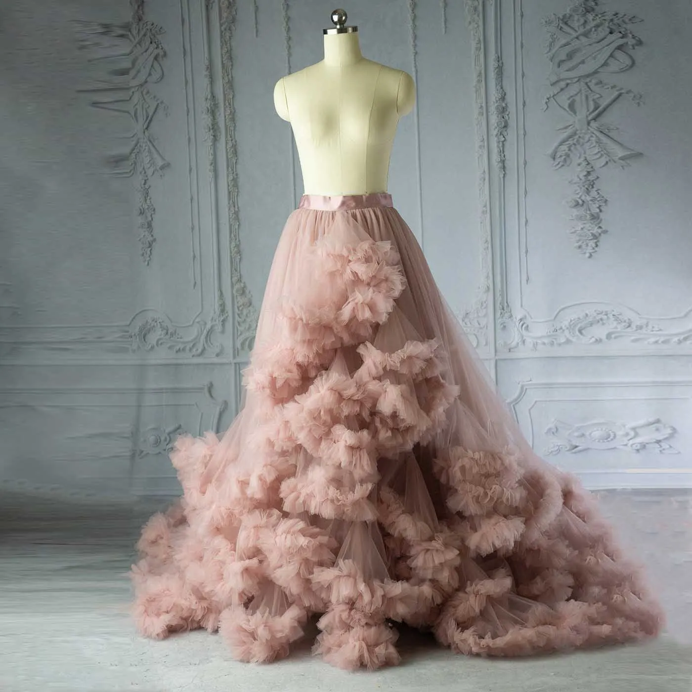 

Custom Mauve Pink Ruffles Wedding Skirt Extra Fluffy Tulle Bridal Skirts Ball Gown Puffy Mesh Tiered Skirt Photoshoot Tutu Skirt