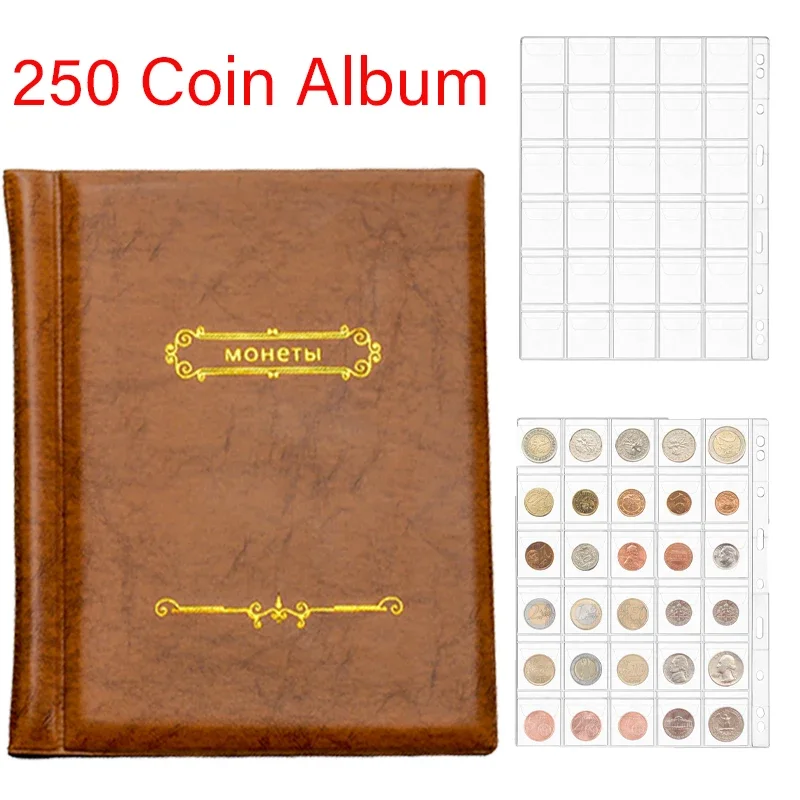 

250 Coin Collecting Flip Page Atlas Coin Collecting Book Stamp Collecting Flip Page Atlas Coin Embedded Non-Slip Cover Russian