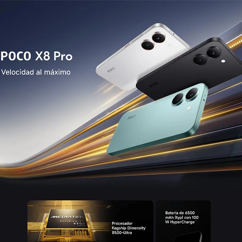 POCO X8 Pro 5G, NFC, Dimensity 8500-Ultra, 6.59 pulgadas,120 Hz, cámara de 50 MP, 6500 mAh, resistencia IP68 al polvo y al agua 3