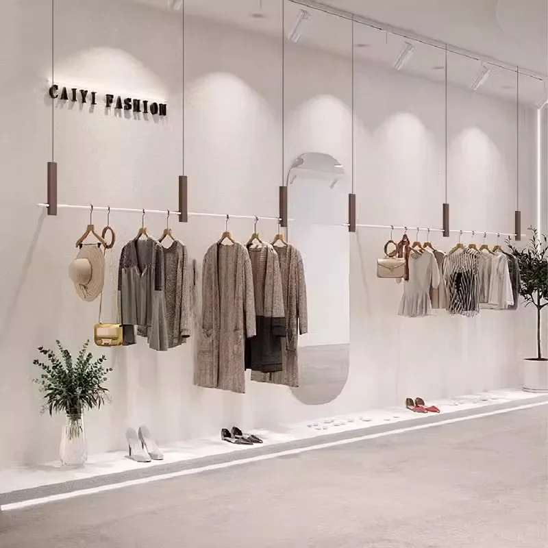 Clothing display rack window hanger stainless steel hanger display shelf antique walnut ceiling hanger