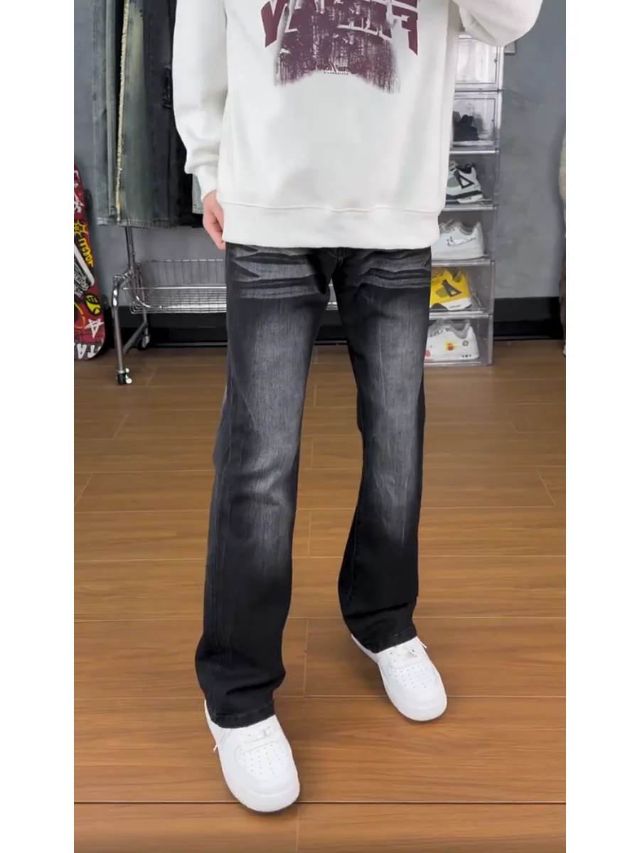 

Waed out Distred American High Street Men's Jeans Spring Loose Micro Flared Pants Cool adual Long Trousers Trendy Brand