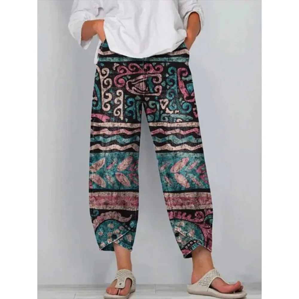 Böhmische Ethnische Tribal-Print Cropped Harem Caprihose Lose Tulpenförmige Wickelhose Knöchellange Freizeithose Baumwolle Streetwear XXS-4XL – Detail 10