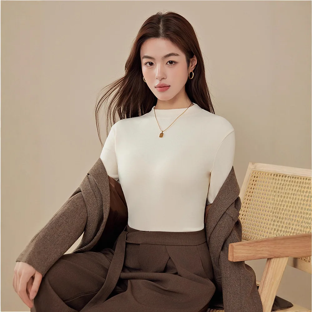 

Женский термобелье Long Sve irt f с высоким воротником на подкладке, тонкий облегающий цветной топ с внутренней одеждой