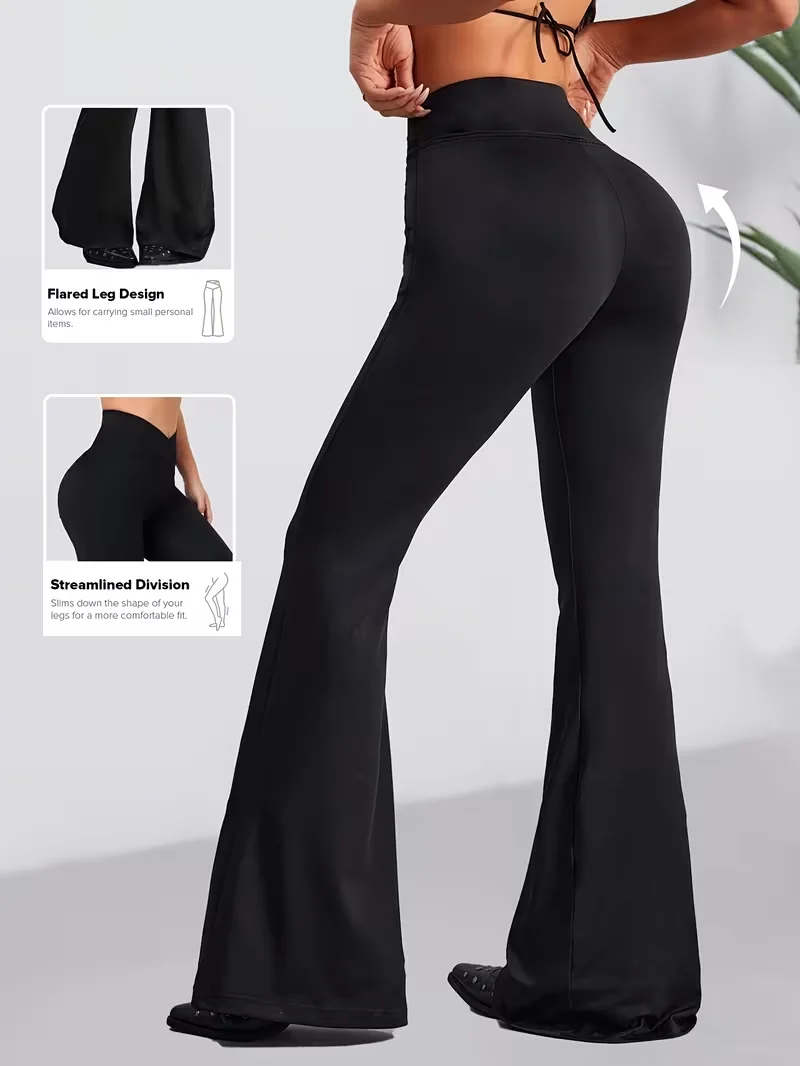 Womens New Spring Autumn Flare Pants V Shaped Cross Waist Wide Leg Trousers Elegant Loose Women Long Sweatpants For Slim Figures