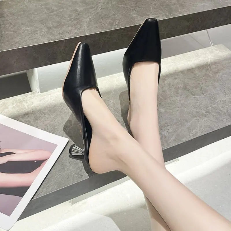 

Luxury R0W Brands Shoes For Women Summer Slim Toe Sandals French Niche Design Sharp Pointed Low Heels Leather Shoes Small Size34