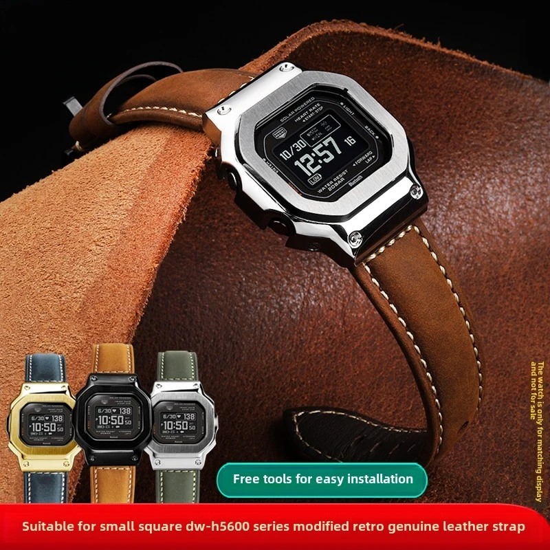 

DW-H5600 Dark brown Cowhide watch strap 24m For Casio g-shock series dw-h5600mb modified retro leather men watchband accessories