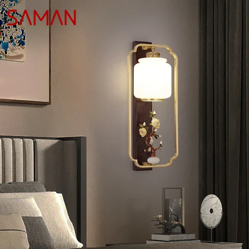 SAMAN  Contemporary Brass Wall Lamp Chinese Style Creativity LED Living Room Bedroom Study Room Hotel Villa  Aisle Wall Fitting