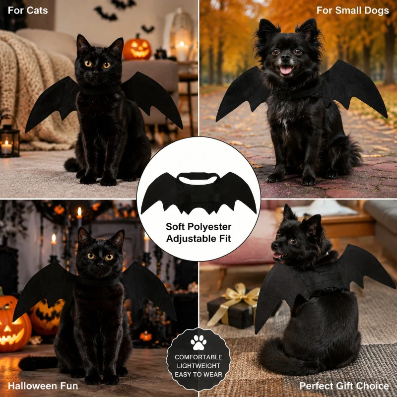 1/3 Stück Katzenflügel Halloween-Kostüme Kleines Hunde-Cosplay-Partykleid für Haustier-Welpen Feiertags-Rollenspiel-Dekor Halsband-Zubehör – Detail 6