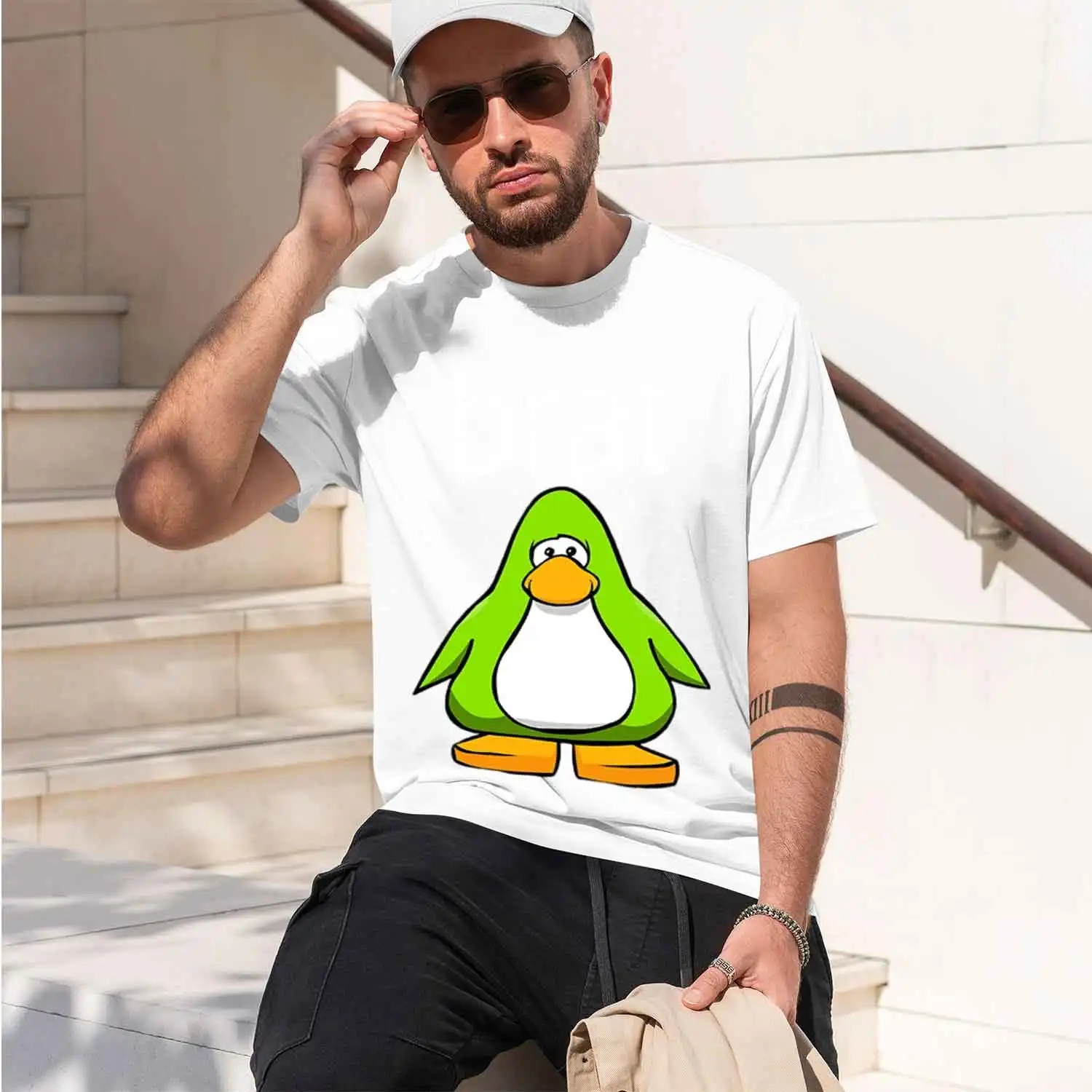 Green Club Penguin Class Simple aracterCute Lime Figure Womens clothing men's crew neck t-shirt 2026 New Model Men’s Short-sleev