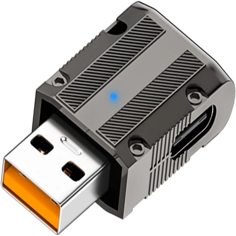 

120W USB3.1 to USB C 90° Angle Adapter Metal Mech Style 10Gbps USB3.1 Gen 2 Male to Type C Female Charging Data Connector, LED