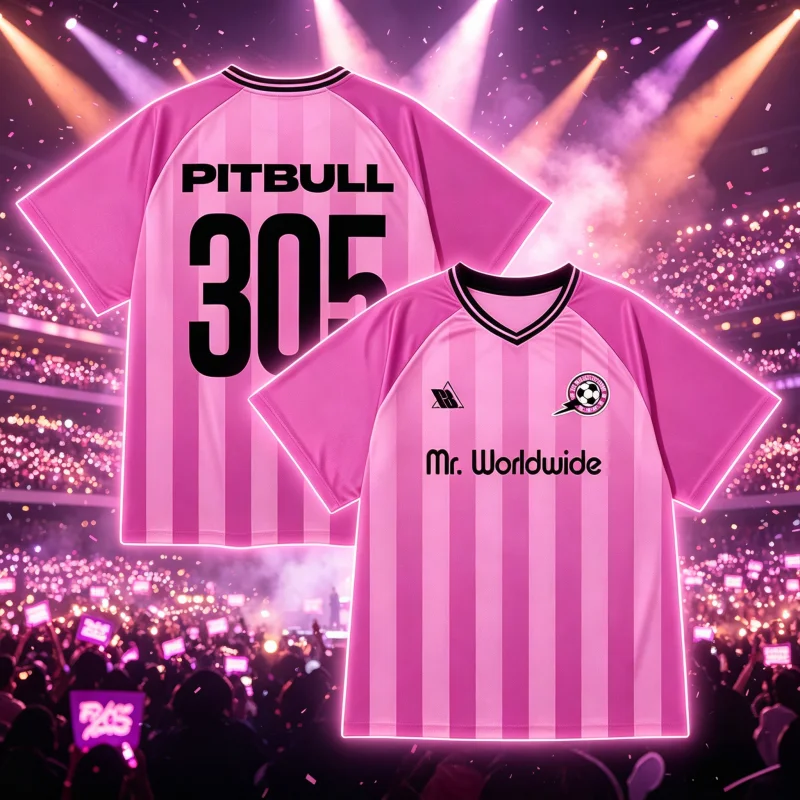 Pitbull Mr Worldwide Pink Vertical Stripe Raglan V-Neck Rapper 305 Number Themed Jersey Breathable Quick-Dry Family Kids Tees
