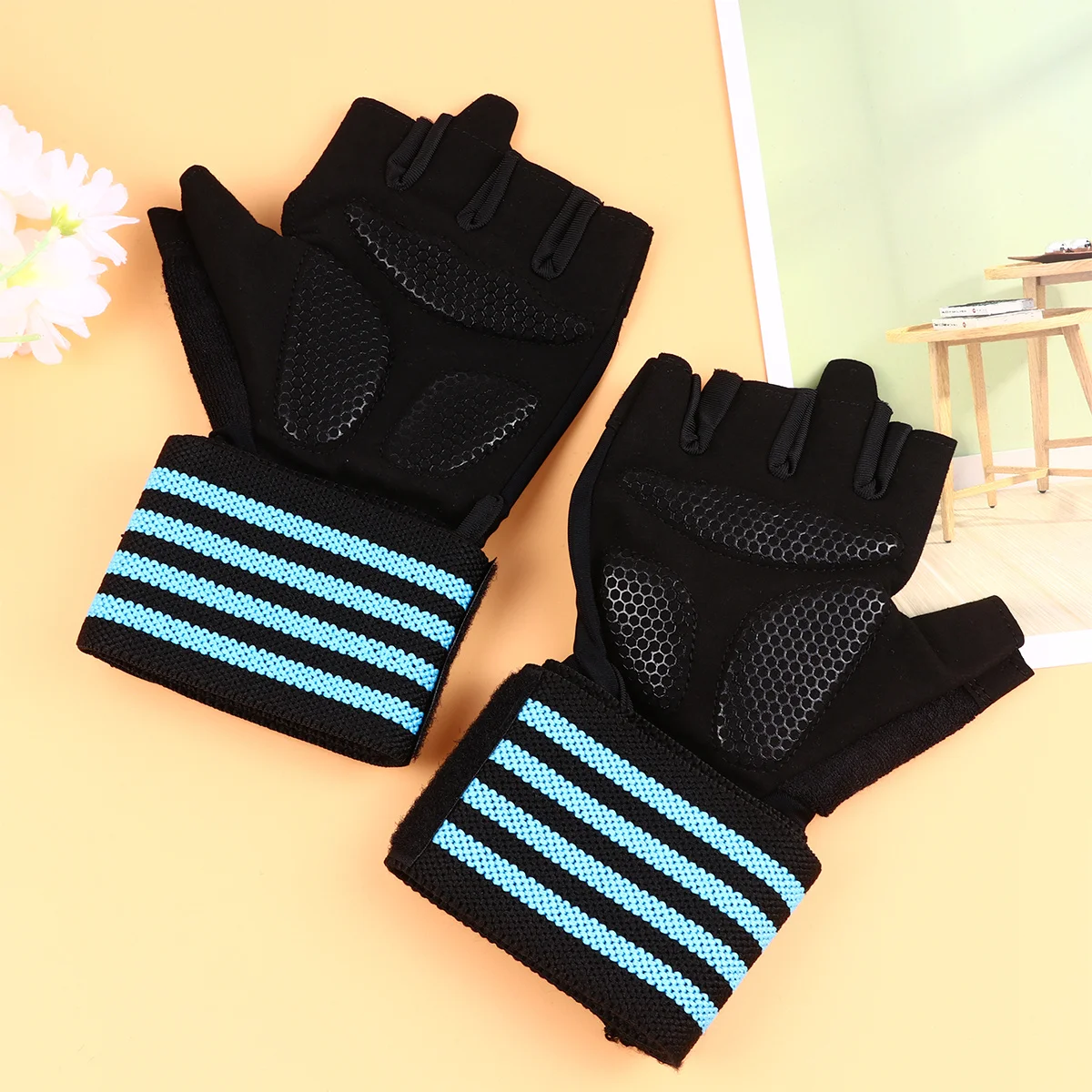 

1 Pair Outdoor Training Half Finger Blue Size For Weightlifting Pushing Arm Exercises Breathable Anti-Slip Palm Wrist Support