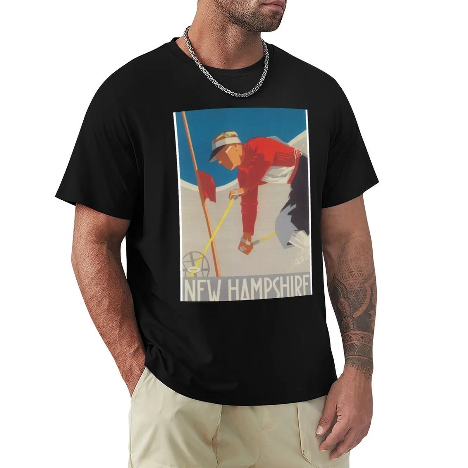 New Hampshire, Retro Vintage Ski Poster T-Shirt Work Casual Loose Fit T-Shirt