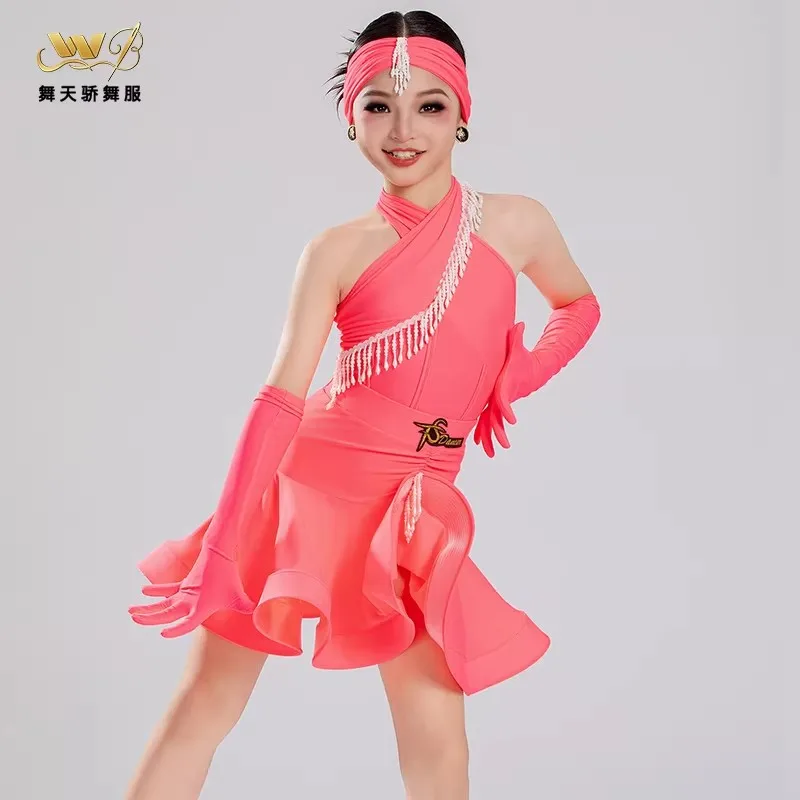 

Стандартный костюм для латиноамериканских танцев самба для девочек, платье для сальсы, платья для соревнований по бальным танцам для девочек, детская юбка