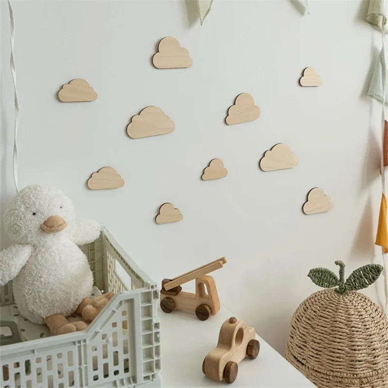 10Pcs/Set Nordic Style Cute Little Cloud Wooden Wall Stickers Decoration, Natural Wood Style Home Decor for Living Room, Bedroom, Cafe, Guesthouse Wall Wooden Wall Stickers Decoration, Christmas, New Year, Wedding Decoration Wall Background Props, Boy and Girl Room Playroom Cloud Wall Stickers Decoration Gifts