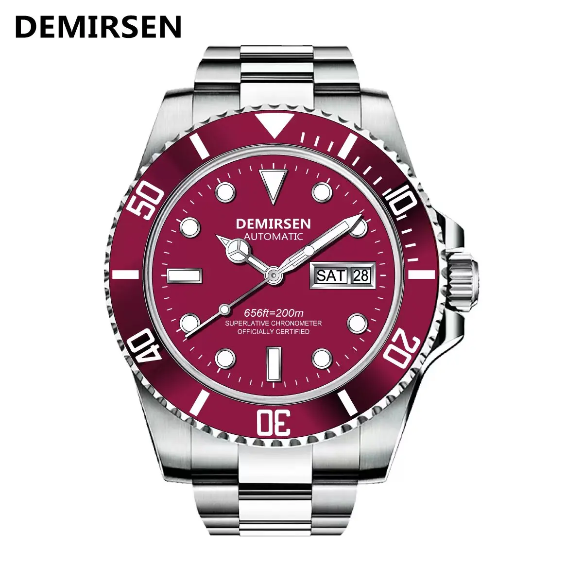 Demirsen Drop Shipping Top Brand Luxury Sapphire Glass Automatic Orange Wristwatch Waterproof 200M Mechanical Watches for Men