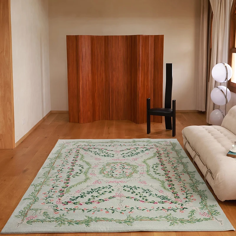 VIKAMA French Floral Carpet Soft Living Room Sofa Coffee Table Mat Light Luxury Room Bedroom Cloakroom Mat Home Decoration