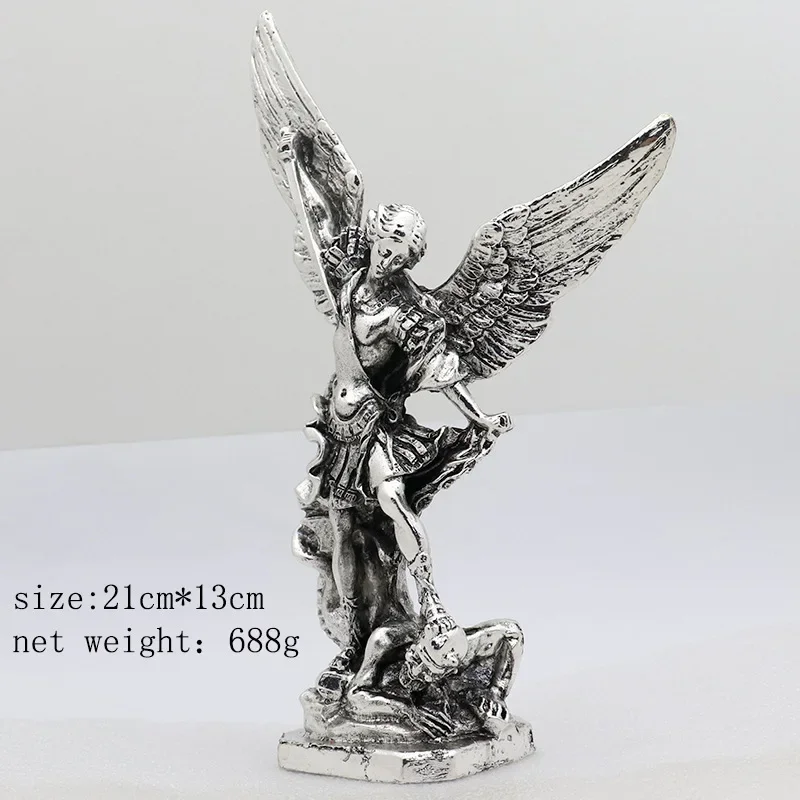 

Christian Saint Michael FigurineThe Archangel Defeating Satan Guardian Statues Zinc Alloy For Home Room Tabletop Desktop