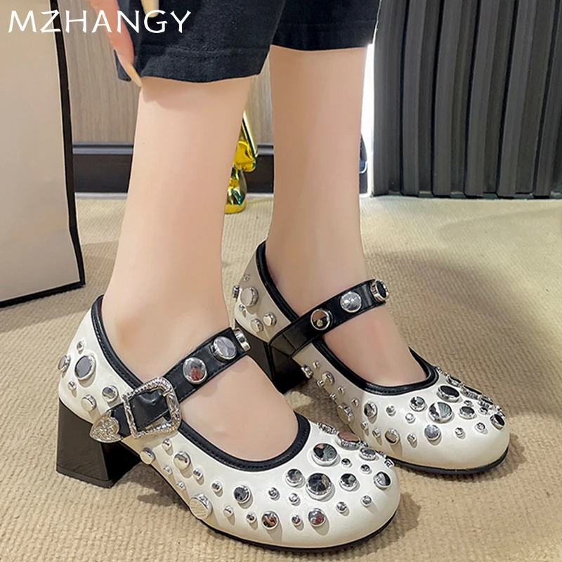 Sepatu hak tinggi Mary Jane, Kasut gesper Chunky baru mode musim gugur wanita tren 2024, Pumps Mujer Zapatos