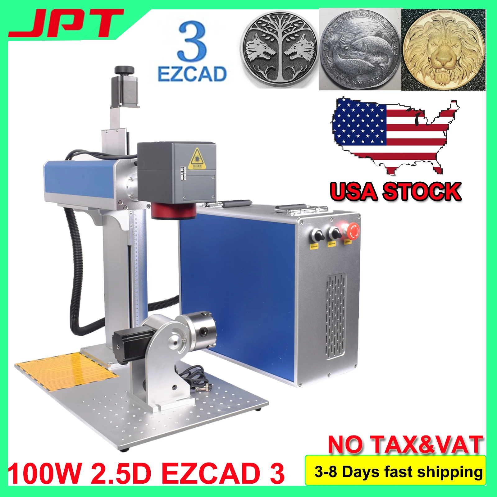 [US STOCK] 100W JPT M7 MOPA JPT Fiber Laser Engraver Ezcad 3.0  2.5D 3D for Metal Engraving Cutting 60W JPT MOPA for Jewelry