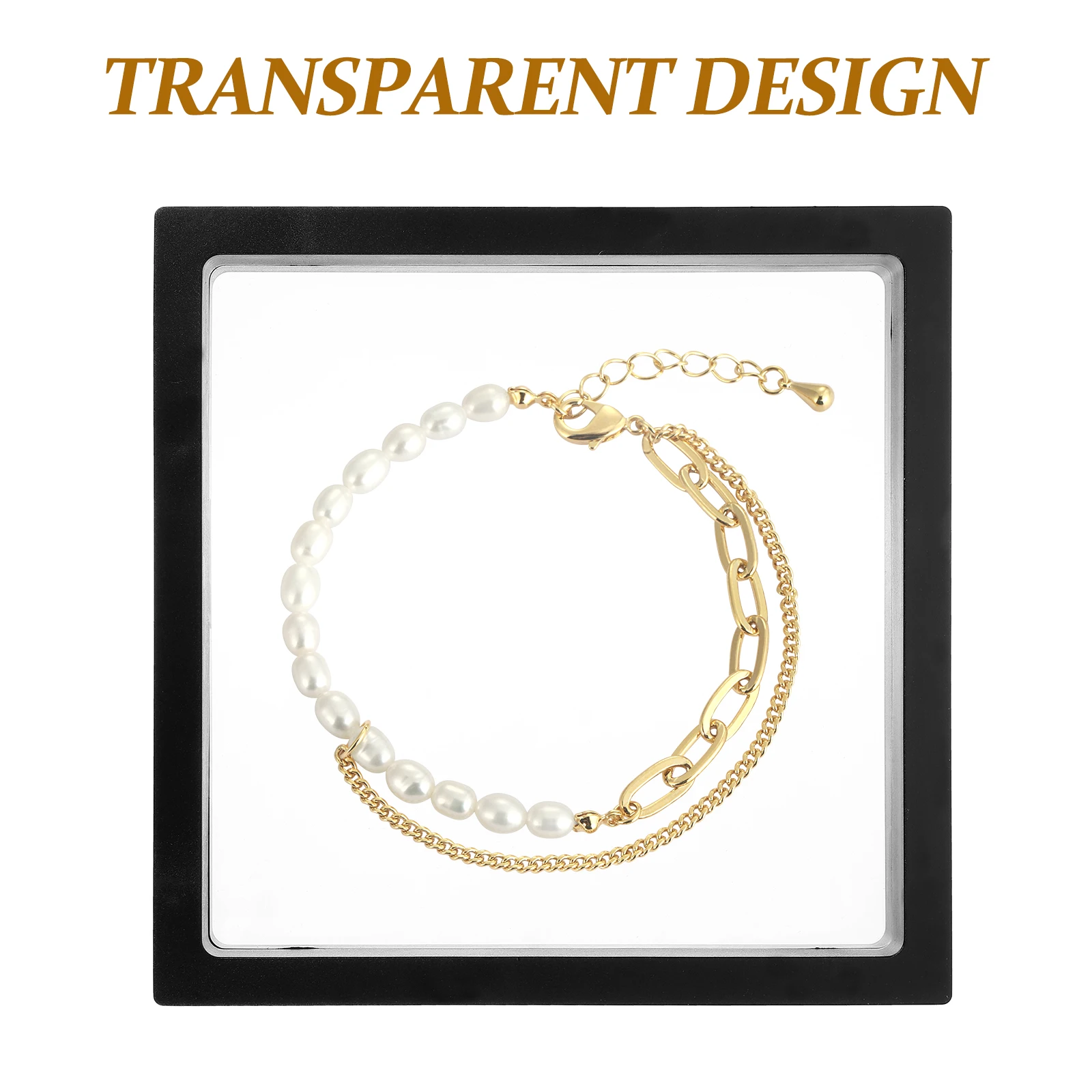 4pcs 3D Suspension Display Stand 18X18CM PE Transparent Floating Frame Jewelry Ring Case Storage Solution