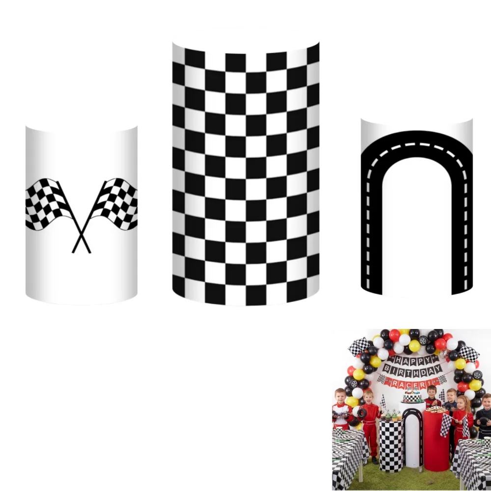 Yeele Custom Cylinder Cover Backdrop Racing Car Wheels Kids Birthday Party Plinths Backdrop Pedestal Background Decor Elastic