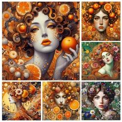 Gustav Klimt Orange Diy Diamond Mosaic Art Embroidery Fantasy Beauty Woman Landscape Diamond Painting Large Size Cross Stitch