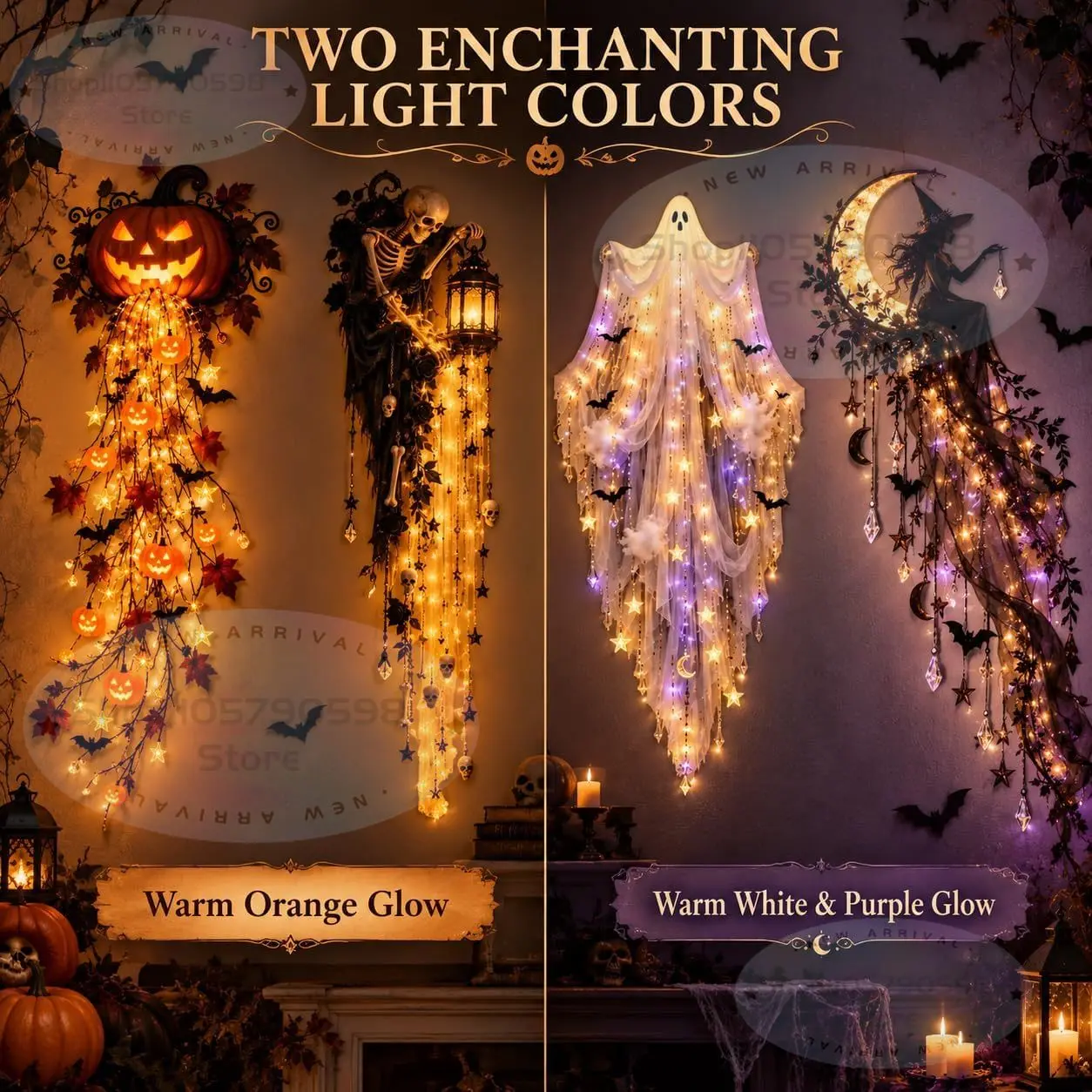 Elegant Halloween Cascade Wall Light Collection, Pumpkin String Lights,Lamps with Terrifying Glowing Effects for Halloween Party