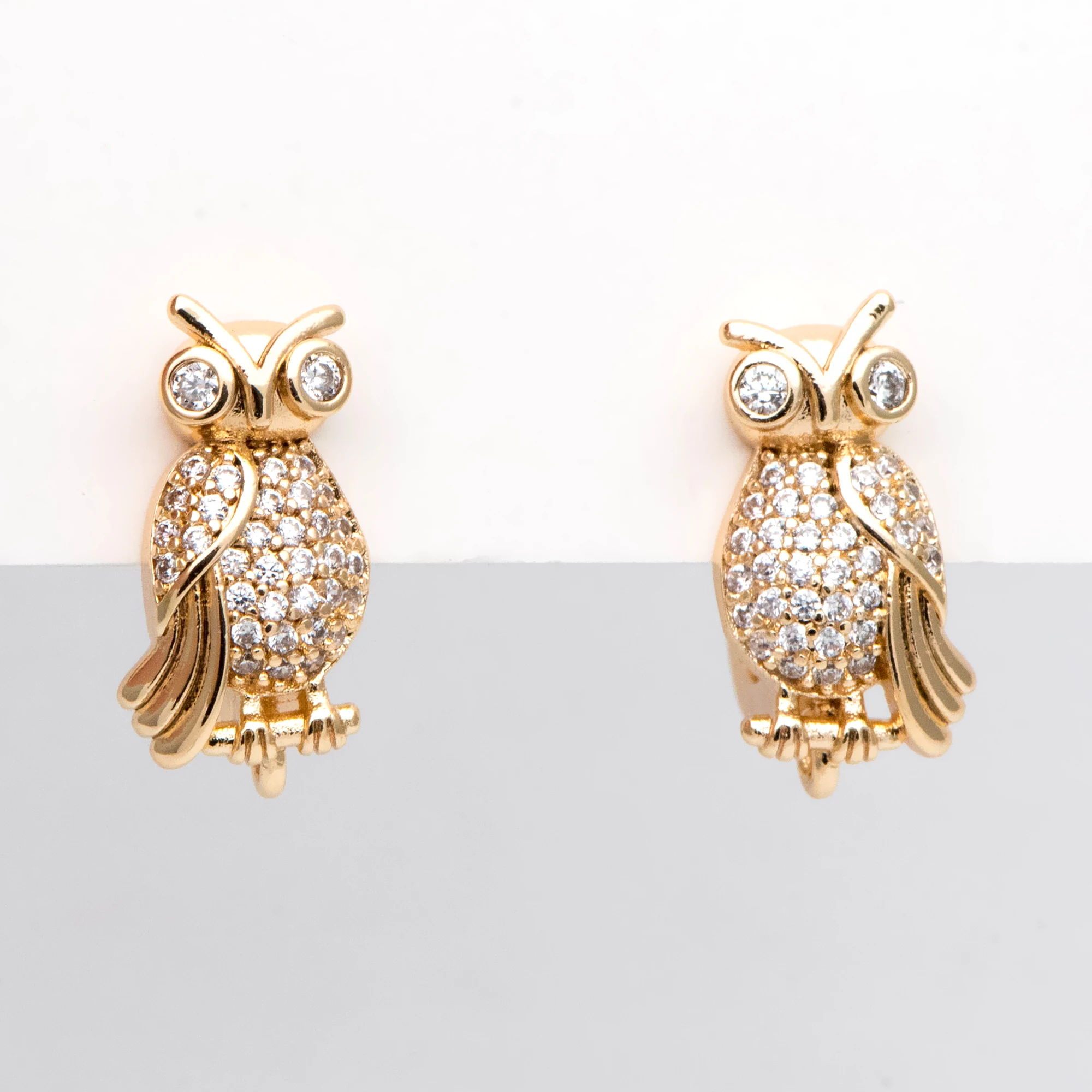 4pcs CZ Paved Owl Click-in Style Leverback Earring, Gold Plated Brass Earring Findings (GB-3002)