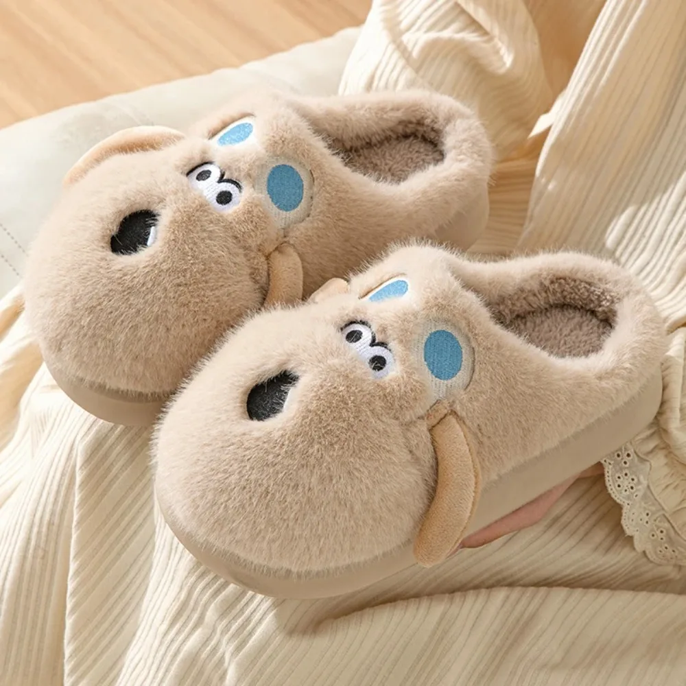 2024 fashion new cotton slippers winter plush cute dog home indoor platform soled warm shoes non-slip couple fluff slippers