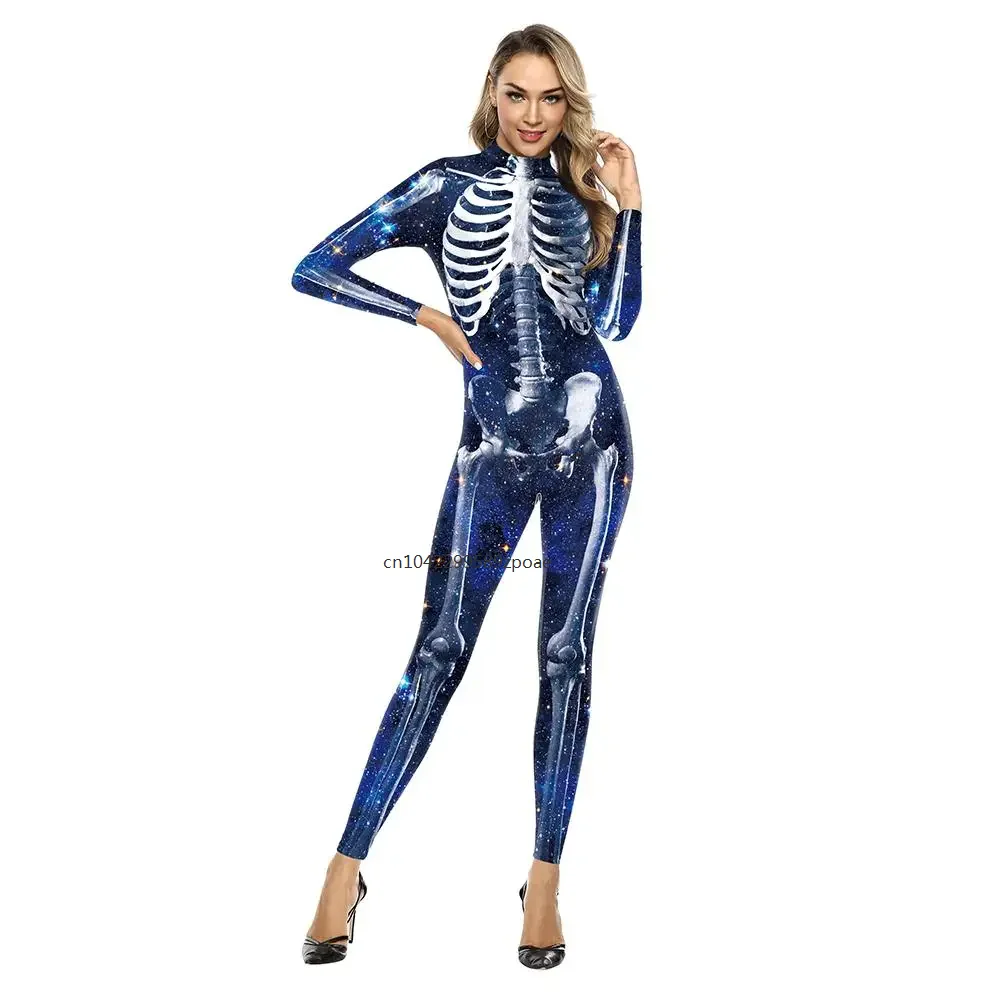 Cosplay Costume Female Sexy Jumpsuit Terror 3D Skeleton Printed Zentai Bodysuit Anime Clothes Garment Halloween Outfit